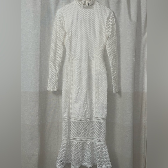 NWOT PLT White Embroidered Lace Long Sleeved Backless Bodycon Midi Dress - Picture 8 of 16